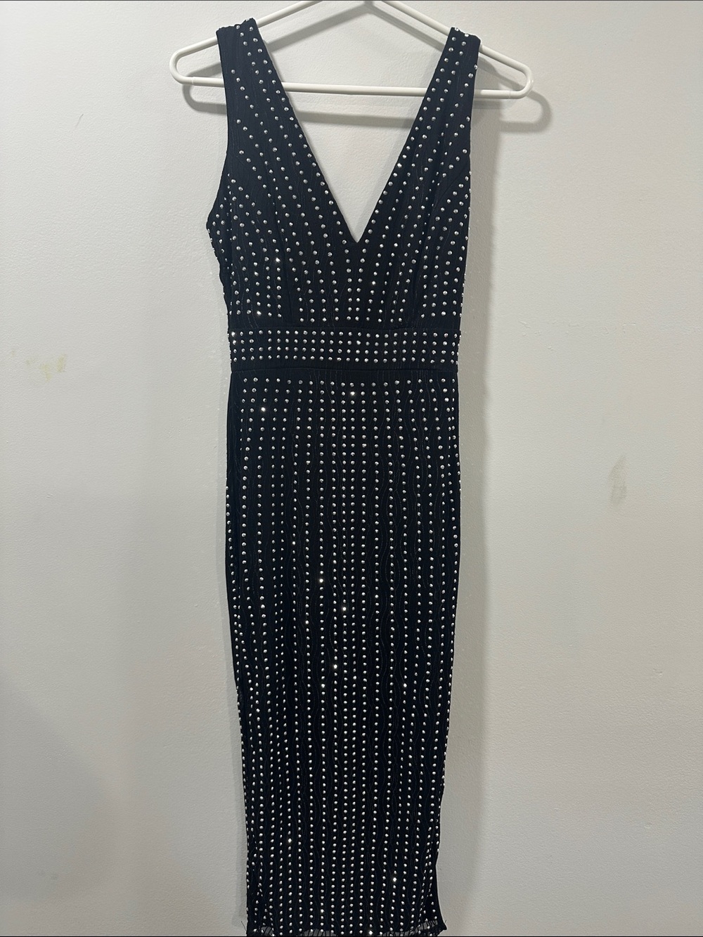 Windsor Black Studded V-Neck Midi Dress